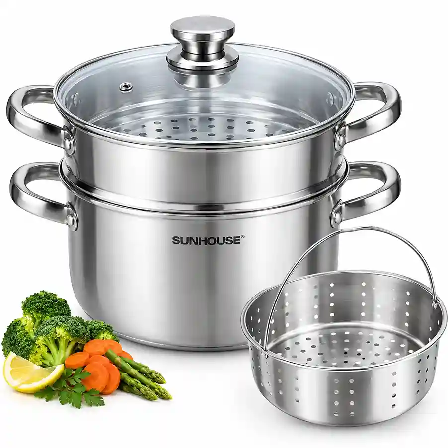 SUNHOUSE 4.6 QT Stainless Steel Steamer Pot With Glass Lid