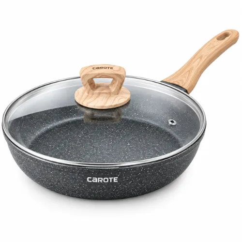 CAROTE Non Stick Frying Pan, 10-Inch Classic Granite Skillet with Glass Lid